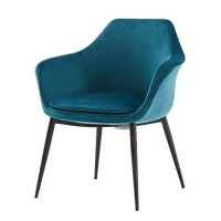 Benjara Velvet Upholstered Dining Chair With Padded Seat And Tapered Legs, Blue