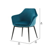 Benjara Velvet Upholstered Dining Chair With Padded Seat And Tapered Legs, Blue