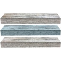 Sorbus Floating Shelf Set - Rustic Engineered Wood Coastal Beach Style Hanging Rectangle Wall Shelves For Home Dcor, Trophy Display, Photo Frames, Etc.(Blue/White, 3 Pack)