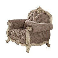 Benjara Scrolled Crown Top Fabric Chair With Cabriole Legs, Gray And White