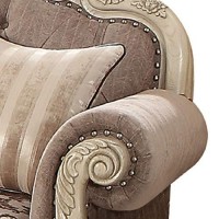 Benjara Scrolled Crown Top Fabric Loveseat With Cabriole Legs, Gray And White
