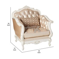 Benjara Leatherette Button Tufted Chair With Queen Anne Legs, Gold