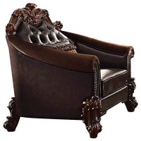 Benjara Leatherette Crown Top Chair With Pillow And Scrolled Legs, Brown