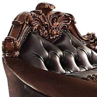 Benjara Leatherette Crown Top Chair With Pillow And Scrolled Legs, Brown