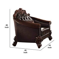 Benjara Leatherette Crown Top Chair With Pillow And Scrolled Legs, Brown