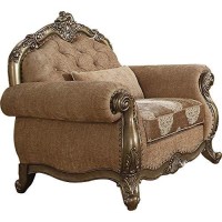 Benjara Scrolled Crown Top Fabric Chair With Cabriole Legs, Beige And Brass