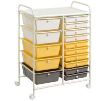 Giantex 15-Drawer Organizer Cart Office School Storage Cart Rolling Drawer Cart For Tools, Scrapbook, Paper (Yellow)