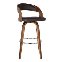 Benjara 26 Inch Swivel Faux Leather Counter Height Barstool With Open Back, Brown