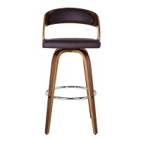 Benjara 26 Inch Swivel Faux Leather Counter Height Barstool With Open Back, Brown