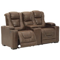 Signature Design By Ashley Owners Box Faux Leather Power Reclining Loveseat With Center Console, Brown