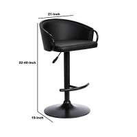 Benjara Adjustable Leatherette Swivel Barstool With Arched Round Seat, Black