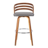 Benjara Leatherette Swivel Wooden Barstool With Curved Back, Brown And Gray