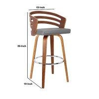 Benjara Leatherette Swivel Wooden Barstool With Curved Back, Brown And Gray