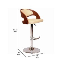 Benjara Wooden Open Back Barstool With Adjustable Pedestal Base, Cream And Brown