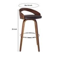 Benjara 30 Inch Faux Leather Swivel Counter Height Barstool With Open Back, Brown