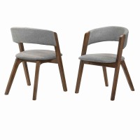 Benjara Fabric Upholstered Round Back Wood Dining Chair, Set Of 2, Brown, Gray