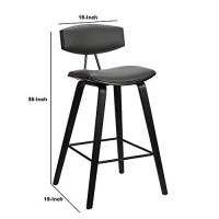 Benjara Height Wooden Bar Stool With Curved Leatherette Seat, Black And Gray
