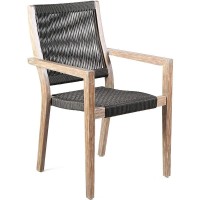 Benjara Wooden Outdoor Dining Chair With Fishbone Weave, Set Of 2, Black