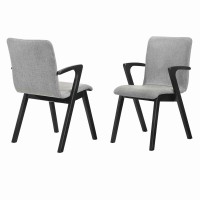 Benjara Mid Century Modern Fabric Upholstered Dining Chair, Set Of 2, Black, Gray