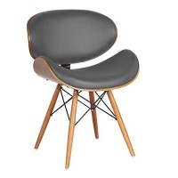 Benjara Leatherette Mid Century Curved Seat Dining Chair, Gray, Brown