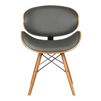 Benjara Leatherette Mid Century Curved Seat Dining Chair, Gray, Brown