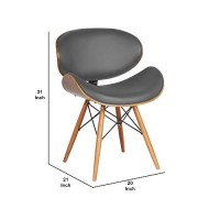 Benjara Leatherette Mid Century Curved Seat Dining Chair, Gray, Brown