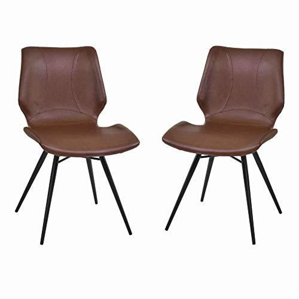 Benjara Leatherette Dining Chair With Tubular Metal Legs, Set Of 2, Brown And Black