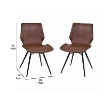 Benjara Leatherette Dining Chair With Tubular Metal Legs, Set Of 2, Brown And Black