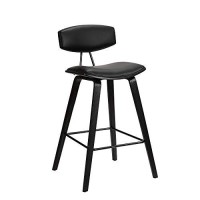 Benjara Height Wooden Bar Stool With Curved Leatherette Seat, Black
