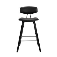 Benjara Height Wooden Bar Stool With Curved Leatherette Seat, Black