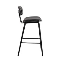 Benjara Height Wooden Bar Stool With Curved Leatherette Seat, Black