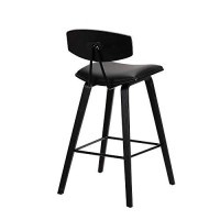 Benjara Height Wooden Bar Stool With Curved Leatherette Seat, Black