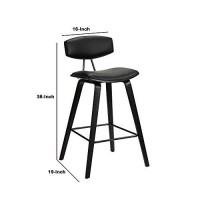 Benjara Height Wooden Bar Stool With Curved Leatherette Seat, Black