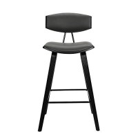 Benjara Counter Height Wooden Bar Stool With Curved Leatherette Seat, Black And Gray