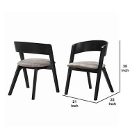 Benjara Mid Century Modern Round Back Wood Dining Chair, Set Of 2, Black, Brown