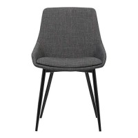 Benjara Fabric Upholstered Dining Chair With Metal Legs, Black And Gray