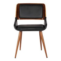 Benjara Leatherette Mid Century Dining Chair With Split Padded Back, Black, Brown