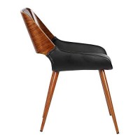 Benjara Leatherette Mid Century Dining Chair With Split Padded Back, Black, Brown