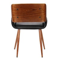 Benjara Leatherette Mid Century Dining Chair With Split Padded Back, Black, Brown