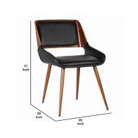 Benjara Leatherette Mid Century Dining Chair With Split Padded Back, Black, Brown