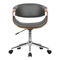 Benjara Curved Leatherette Wooden Frame Adjustable Office Chair, Gray And Brown