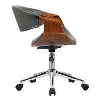 Benjara Curved Leatherette Wooden Frame Adjustable Office Chair, Gray And Brown
