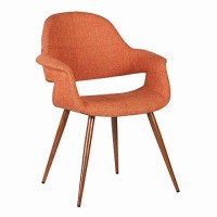 Benjara Fabric Mid Century Dining Chair With Round Tapered Legs, Orange, Brown