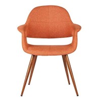 Benjara Fabric Mid Century Dining Chair With Round Tapered Legs, Orange, Brown
