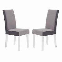 Benjara Curved Back Velvet Upholstered Modern Dining Chair, Set Of 2, Gray