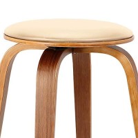Benjara Round Leatherette Wooden Counter Stool With Flared Legs, Brown And Cream