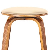Benjara Round Leatherette Wooden Counter Stool With Flared Legs, Brown And Cream