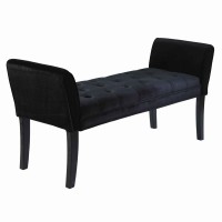 Benjara Fabric Button Tufted Padded Bench With Flared Cushioned Armrests, Black