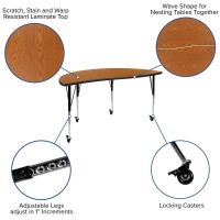 2 Piece Mobile 60 Circle Wave Flexible Oak Thermal Laminate Adjustable Activity Table Set