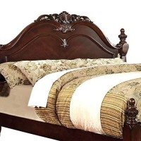 Benjara Baroque Style Wooden Queen Size Bed With Scalloped Top, Brown